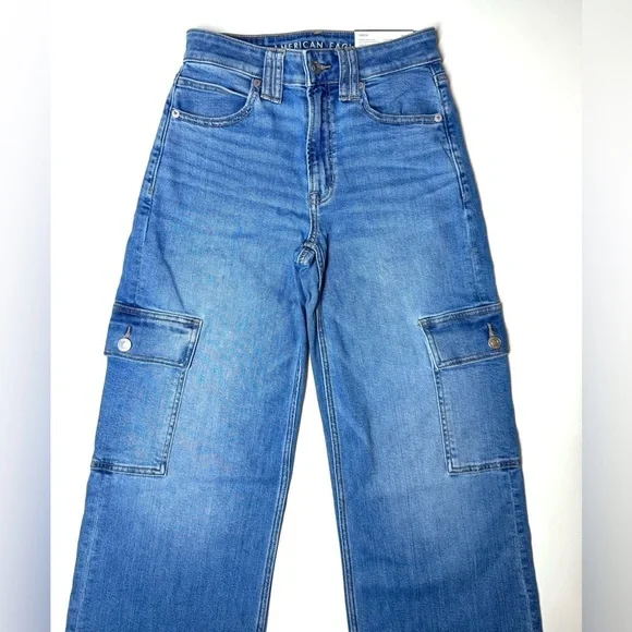 American Eagle Women's Dreamy Drape Super High Rise Baggy Wide Leg Jeans Size-24